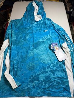 DSG Men's Blue Hooded Swim Rash Guard with White Accents